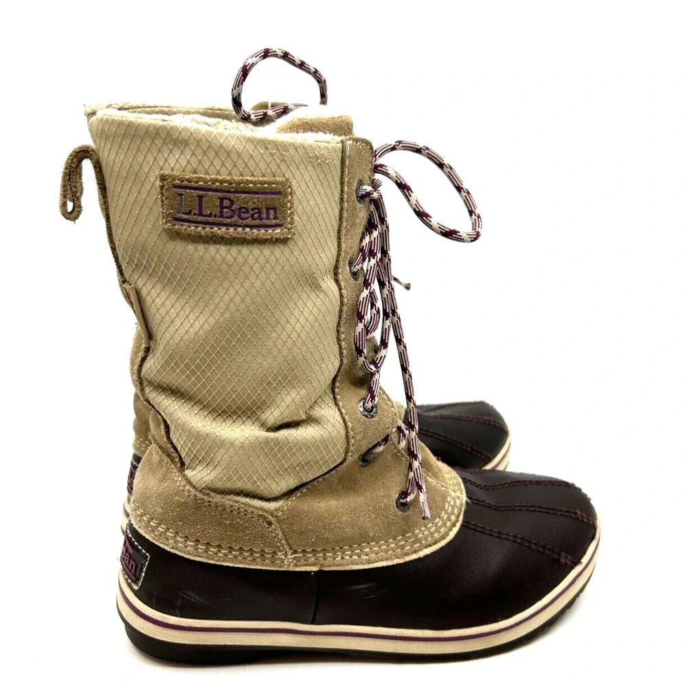 LL Bean Kids TEK 2.5 Prima Loft Snow Boots Size 5 Tan/Brown Waterproof